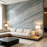 Dalles de marbre gris bleu naturel peuvent être utilisées pour les tables d'îlot de cuisine intérieures de style moderne et les murs et sols des halls d'hôtel