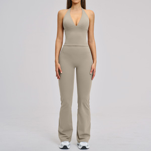 Set 2 Pezzi con Logo Personalizzato, Pantaloni a Vita Alta e Gamba Larga per Donna, <span class=keywords><strong>Abbigliamento</strong></span> Sportivo <span class=keywords><strong>Aderente</strong></span> ad Asciugatura Rapida - Product Image 2