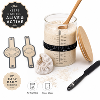 Kit de démarrage de levain sur mesure en verre de 50 oz à large ouverture avec couvercles en bambou et aluminium pour la cuisson du pain
