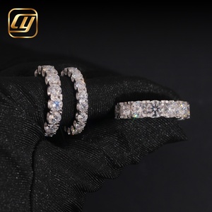 Wholesale Couple Stackable <b>Ring</b> S925 <b>Silver</b> Full <b>Eternity</b> Band Round Moissanite Diamond Fully Iced Wedding Band Hip Hop - Product Image 3