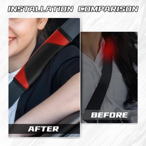 2 Fundas para Cinturón de Seguridad de Coche, Cojín para Hombro (Rojo) de Fibra de Carbono y Cuero PU, Resistentes a Arañazos y Rayos UV - Product Image 5
