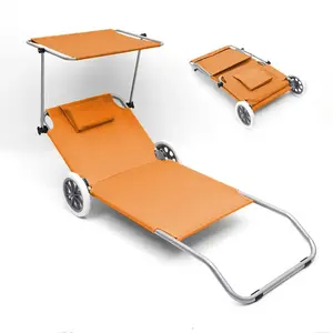 Modern tasarım Liesure oturmak ve gölgelik ve tekerlekler ile katlanır plaj şezlong sandalye yalan