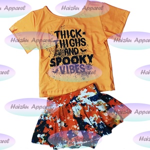 Conjunto de Dos Piezas para Niñas, Halloween, Camiseta de Manga Corta con Bolsillos, Impermeable y Transpirable, y Pantalones Cortos, Conjunto de Falda Corta para Bebés - Product Image 3