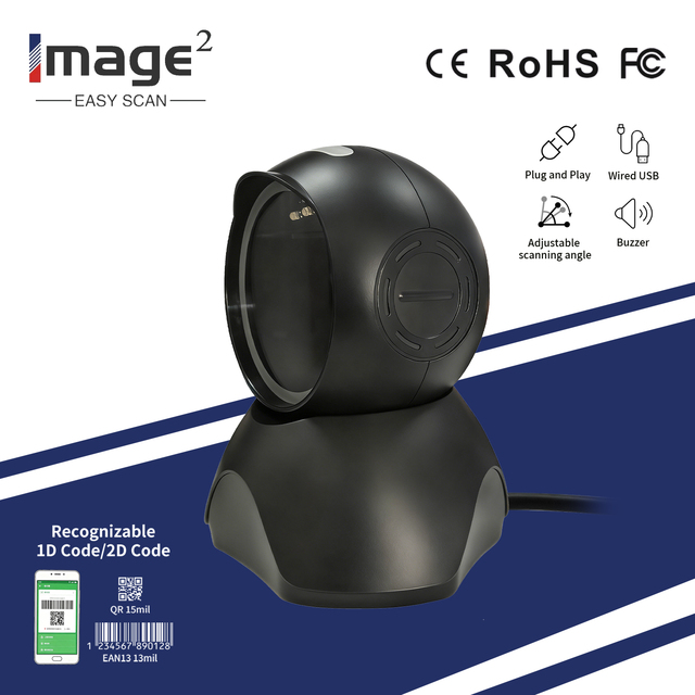 Image Omnidirectional Hands-Free Barcode Scanner Platform USB Wired 1D 2D QR Reader Continuous Scanning Retail Supermarket
