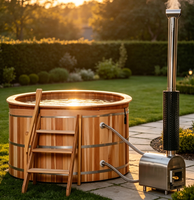 Bain à remous extérieur en bois de cèdre OEM ODM, bain à remous en bois pour 3-4 personnes avec chauffage au bois pour bain de relaxation dans le jardin