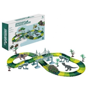 Pistas de carreras de coches de juguete de mundo de dinosaurio de plástico personalizadas, juguetes de montaje, juguetes de pista de coche, coches de carreras Diy - Product Image 1