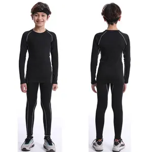 Wholesale compression tights wicking fabric suppliers shirts and tight set workout shirt and pant compression set kids gym wear