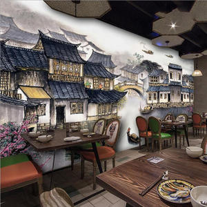 Encre de Chine Paysage Peinture Hôtel Papier Peint Eau Ville Fond Papier Peint Hot <span class=keywords><strong>Pot</strong></span> Restaurant Chambre Privée Décoration Murale - Product Image 4