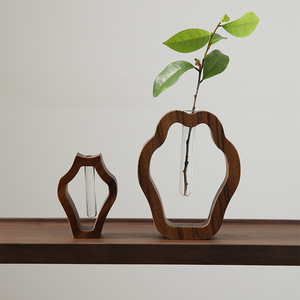 Vase à plantes hydroponiques en bois, décoration minimaliste moderne pour salon, vase à fleurs, décoration intérieure, bois massif pour salon et salle à manger - Product Image 1
