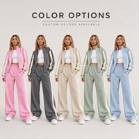 Ensemble deux pièces pour femme : Sweat à capuche zippé grande taille et pantalon large, col montant uni, sweat-shirt oversize en molleton rayé French Terry