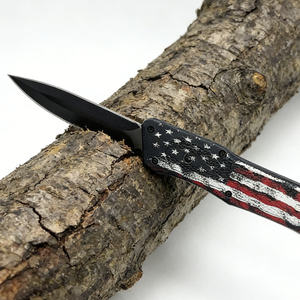 OK-1842 Edc Push Button Templar Knife American USA Flag Cuchillo de bolsillo con mango de aleación de zinc para acampar táctico Caza Supervivencia - Product Image 4