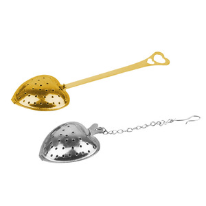 Custom-made 304 stainless steel heart-shaped <b>tea</b> strainer with handle and chain. - Product Image 5