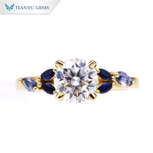 Tianyu gemme Private Custom 6.8mm cuori rotondi e frecce taglio Moissanite 10k 14k 18k anello in oro giallo per le donne del partito - Product Image 1