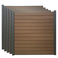 Panneau de clôture composite WPC rainuré en teck 6 pi x 6 pi avec supports à pointes pour poteaux, idéal pour chantier, écologique et anti-rongeurs