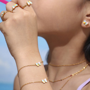 Mode doux Style enfants ensemble de bijoux en acier inoxydable <span class=keywords><strong>4</strong></span> pièces goutte d'huile arc nouveaux accessoires colorés mignons pour les enfants - Product Image 3