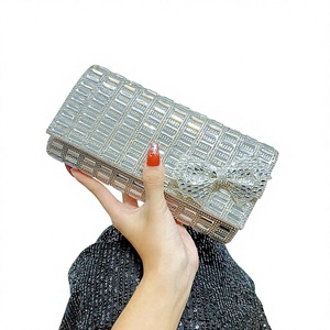Cross-border Fashion European American Trend Square Cover Diamond-encrusted Bow Party <b>Clutch</b> Handbag Simple Style Tanjing - Product Image 1