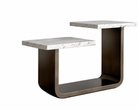 Table basse moderne de luxe sur mesure avec plateau en marbre et structure en acier inoxydable pour salon