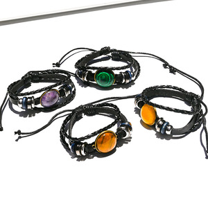 Pulsera tejida <span class=keywords><strong>de</strong></span> cuero <span class=keywords><strong>de</strong></span> vaca con cristales naturales, ojo <span class=keywords><strong>de</strong></span> tigre, amatista, <span class=keywords><strong>jade</strong></span>, venta al por mayor <span class=keywords><strong>de</strong></span> joyería. - Product Image 4