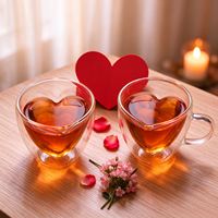 Tasses à thé au lait en forme de cœur personnalisables, tasses à café en verre à double paroi