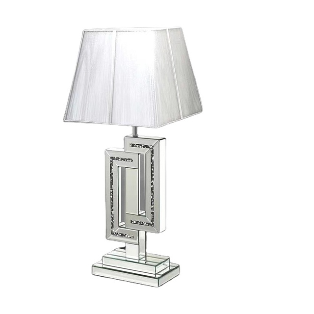 Modern Glam Mirror Furniture Home Decor Furnishing Diamond Crushed Standing Mirrored Table Lamp with LED Light