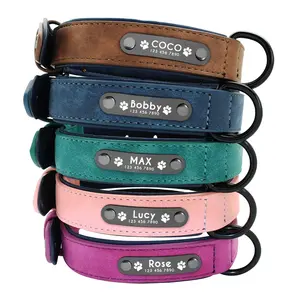 Collar de Cuero Personalizado para Perros Pequeños, Medianos y Grandes, con Etiquetas de Identificación, Pitbull y Bulldog