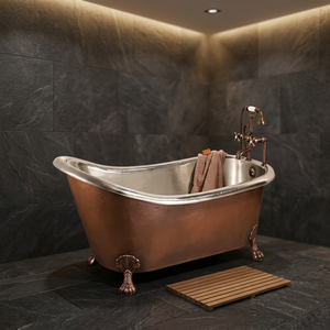 Baignoire rectangulaire autoportante en cuivre de style artisanal indien, finition bronze huilé antique, avec couvercle, pour adultes, spa de salle de bain - Product Image 1