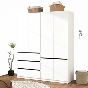 Cotowins White <b>Wardrobe</b> Closet 2 Door Wooden <b>Armoire</b> 2 Drawers Hanging Rod Bedroom- Storage Cabinet Modern Durable Eco-Friendly - Product Image 1