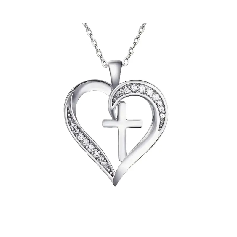 Персонализированные Оптовые гравируемые модные религиозные крест сердце кулон ювелирные изделия ожерелье