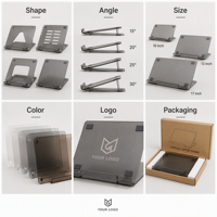 Support d'ordinateur portable en acrylique transparent personnalisé, rehausseur d'écran incliné avec fentes d'aération, support de bureau OEM avec logo, boîte de présentation