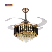 Ventilateur de plafond moderne de luxe avec éclairage, télécommande, moteur DC, 4 pales, source LED, corps en plastique ABS, 6 vitesses, faible bruit, intensité variable