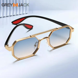 Gafas de Sol Metálicas Poligonales Grises con Marco Dorado, Protección UV400, Unisex, para Conducir, Lentes Tipo 3, Material AC - Product Image 2