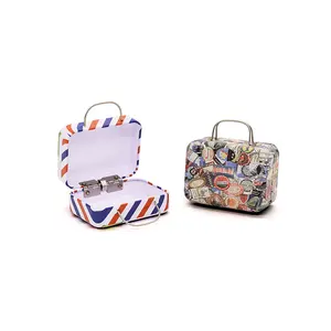 2024 New Design Mini Bolsa Suitcase Estilo Cílios E Outros Kids Stuffs Armazenamento Metal Tin Box Tins