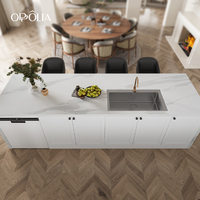 Îlot de cuisine en quartz OPPOLIA, table de cuisine sur mesure, fournitures de conception personnalisée, armoires de cuisine modernes de luxe entièrement équipées en bois laqué