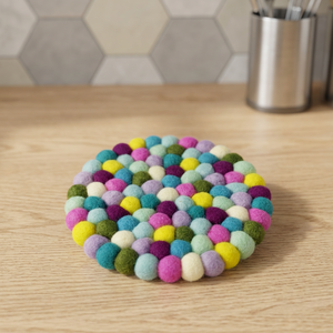 Handmade Luxury 20 cm Multicolored Wool Felt Ball Trivet 22mm Thick Classic Sustainable <b>Desk</b> Dining <b>Pads</b> for Kitchen Tea Drinks - Product Image 2