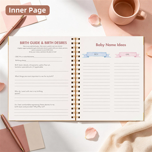 <span class=keywords><strong>Journal</strong></span> de <span class=keywords><strong>grossesse</strong></span> <span class=keywords><strong>et</strong></span> de <span class=keywords><strong>naissance</strong></span> personnalisé avec couverture en papier illustré rose, spirale double, dorure à chaud <span class=keywords><strong>et</strong></span> coins renforcés - Product Image 3