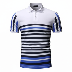 เสื้อโปโลลำลองสำหรับผู้ชายดีไซน์ปักตามสั่งแบบระบายอากาศได้และมีลวดลายสีพื้น - Product Image 1