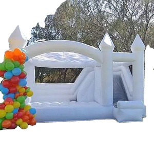 Château de saut gonflable de maison de rebond blanche extérieure commerciale en gros avec toboggan combiné pour mariage - Product Image 1