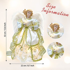 Décoration de sommet d'arbre de Noël en forme d'ange LED haut de gamme, ange fait à la main pour le sommet de l'arbre avec des lumières blanc chaud, imperméable et durable pour les fêtes - Product Image 2