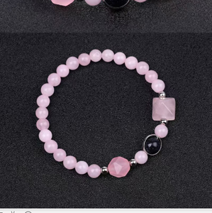 Toptan 6mm moda takı paslanmaz çelik Natur pembe gül kuvars kristal elastik bilezik hediye için - Product Image 1