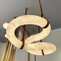 Suspension en marbre espagnol entièrement en cuivre Moderne Minimaliste Luxe Designer Restaurant Villa Modèle Chambre Longue Lumière LED