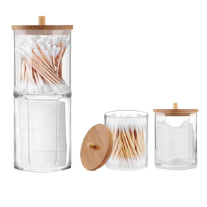 Almohadillas de algodón multifunción para maquillaje, caja de almacenamiento de hisopo, caja organizadora de cosméticos con cubierta de Bambú - Product Image 1