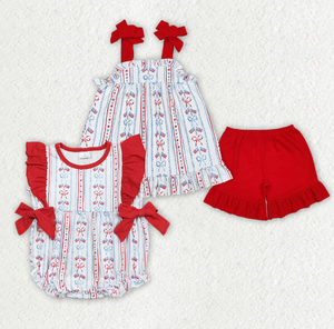 Conjunto de Ropa para Bebé Niña con Lazos de Bandera del 4 de Julio, Ropa para Hermanos, Envío Inmediato - Product Image 1