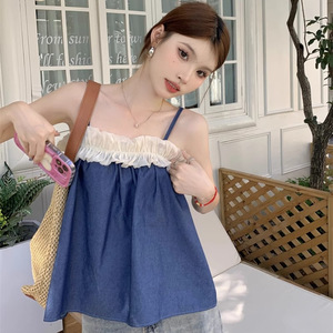 Nouvelle Camisole Femme Style Français Polyvalente en Chiffon à Volants et Détails Brodés, Idéale pour l'Été et le Style Rétro - Product Image 2