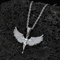 Collar con Colgante de Alas de Ángel con Incrustaciones de Circonitas, Cadena de Cuerda Dorada y Plateada, Joyería Hip Hop para Hombres y Mujeres, Regalo