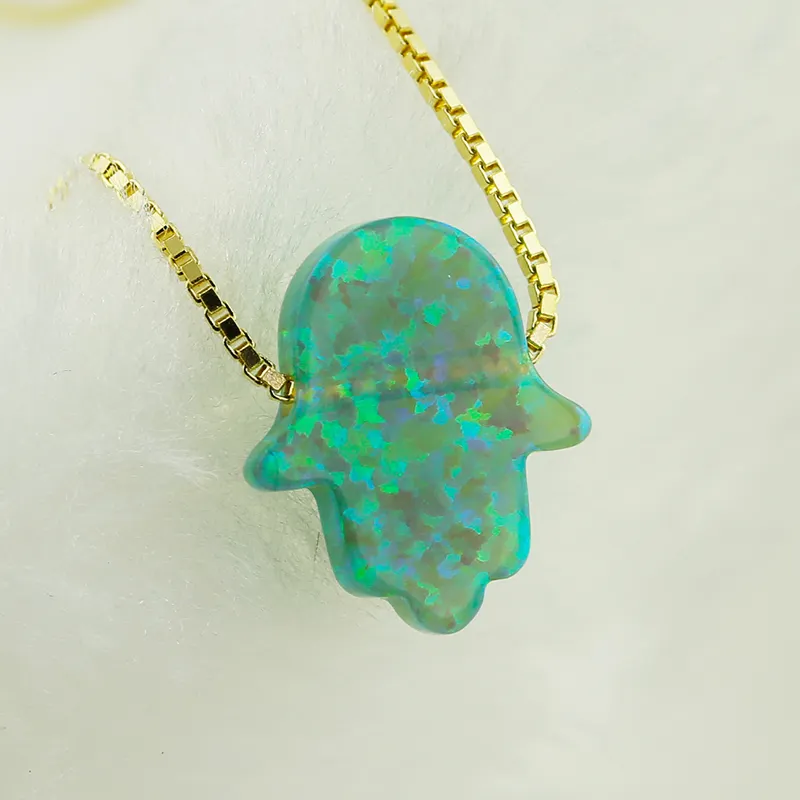 OP11 Kiwi Grosir Perhiasan Fashion Bentuk Hamsa Liontin Opal Sintetis/Perhiasan Opal