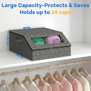 Large Stackable Hat Organizer for Baseball Caps Clear Window Holds 28 Caps Foldable Hat Storage <b>Box</b> for Closet <b>Shelf</b> Storage - Product Image 5
