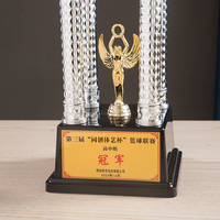 Trofeos de Plástico ABS de Alta Calidad, Trofeo de Cuatro Pilares Plateados, Base Plateada Negra, Impresión UV, Logotipo Personalizado, Múltiples Tamaños