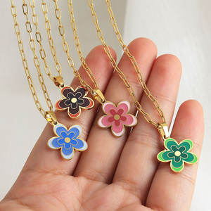Collar con colgante de acero inoxidable 316L personalizado, chapado en oro PVD de 14K/18K, joyería fina de moda, collares con flores esmaltadas para mujer - Product Image 4