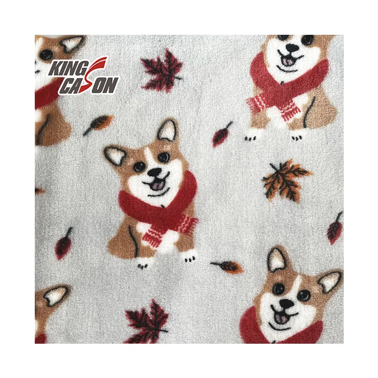 KINGCASON Hersteller Großhandel gedruckt Weihnachten Corgi Flanell Fleece Stoff für Heim textilien Futter Nachtwäsche Baby & Kleinkind