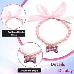 <span class=keywords><strong>Collar</strong></span> de Lujo para Mascotas Estilo Princesa con Perlas de Imitación, Lazo de Moda y Colgante de Hueso y Corazón, Accesorio de Joyería para Gatos y Perros - Product Image 4